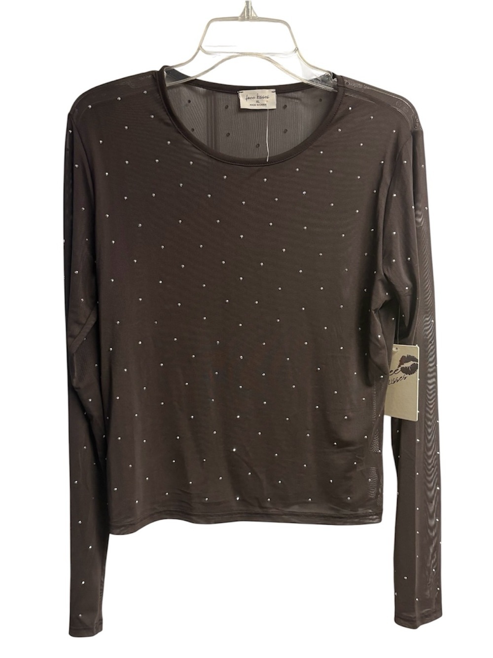 NWT Free Kisses Studded Sheer/Mesh Long Sleeve Top Size XL